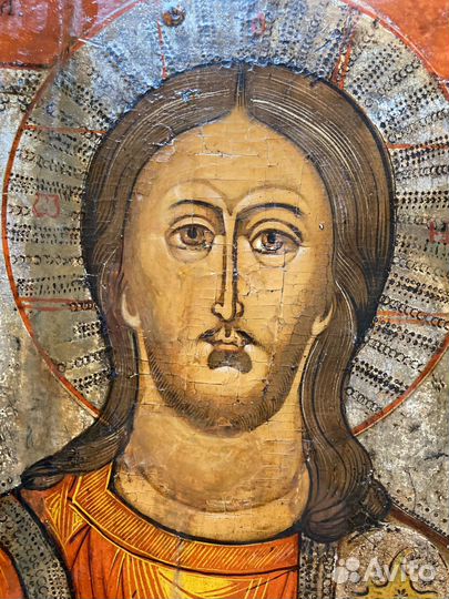Большая старинная икона Спас Вседержитель