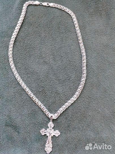 Мужская серебряная цепь с крестом