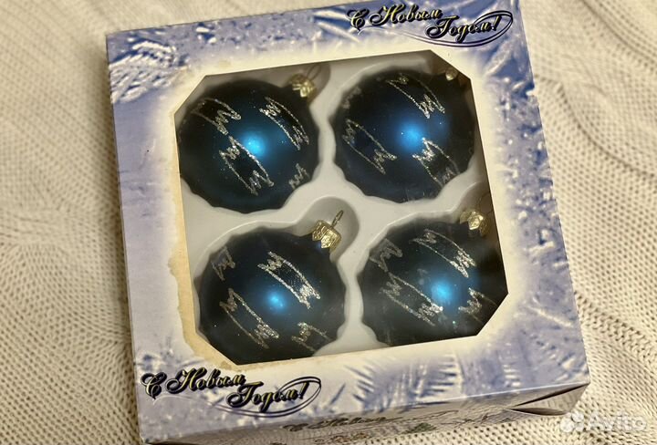 Шары на ёлку, набор 4 шт, стекло