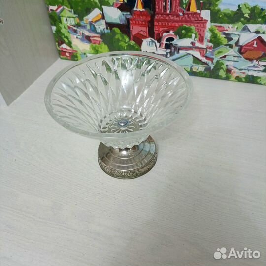 Фруктовница (Ваза) хрусталь мельхиор мнц СССР