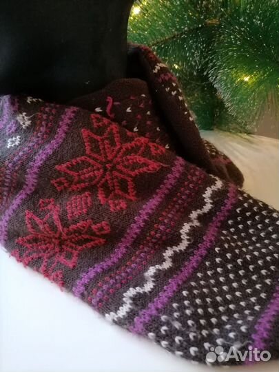 Зимний вязанный шарф с флисом