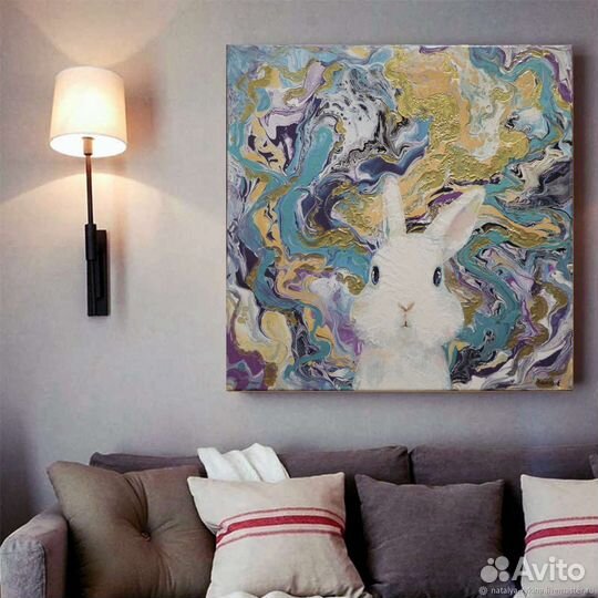 Кролик символ 2023 года картина акрилом