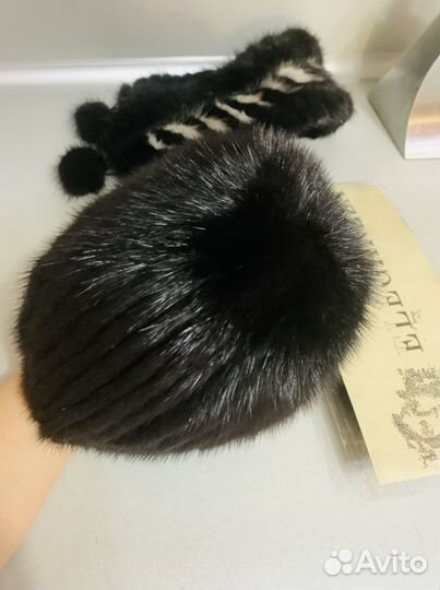 Шапка норковая вязаная