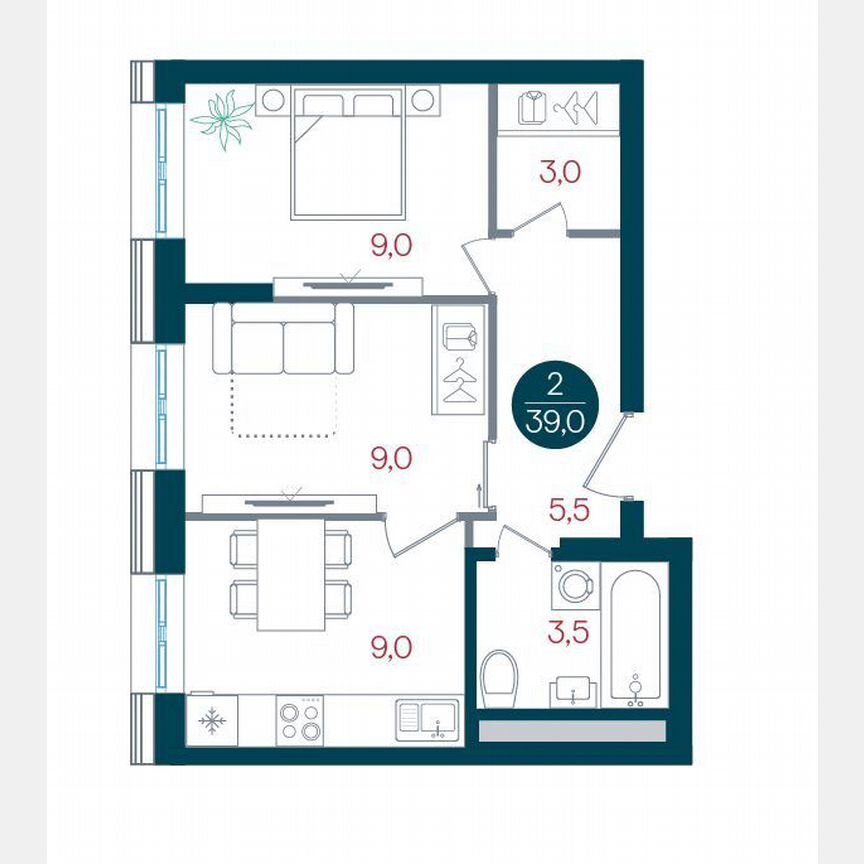 2-к. квартира, 39 м², 24/32 эт.