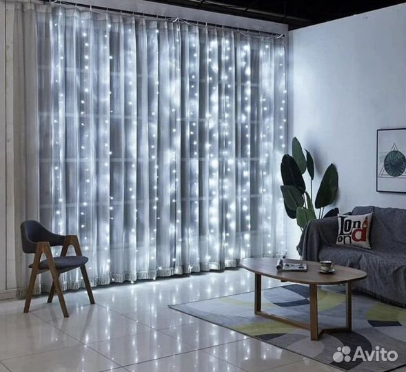 Новогодняя гирлянда штора занавес водопад New 3*3