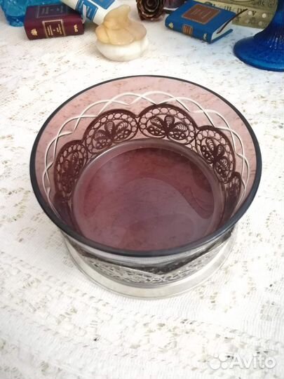 Вазочка цветное марганцевое стекло скань СССР