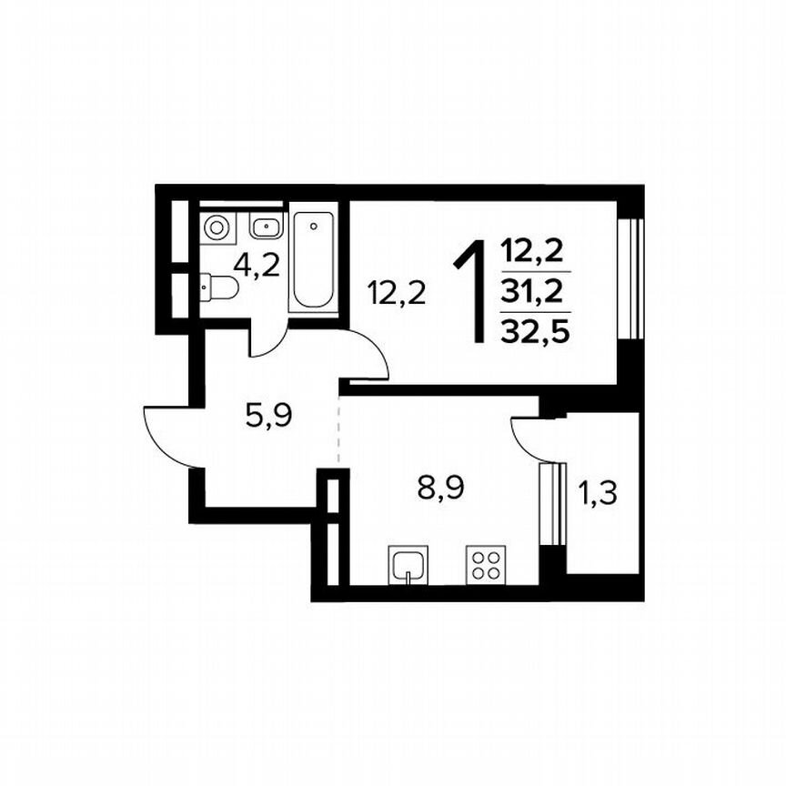 1-к. квартира, 32,5 м², 10/14 эт.