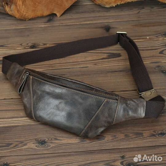 Мужская поясная сумка банан из натуральной кожи
