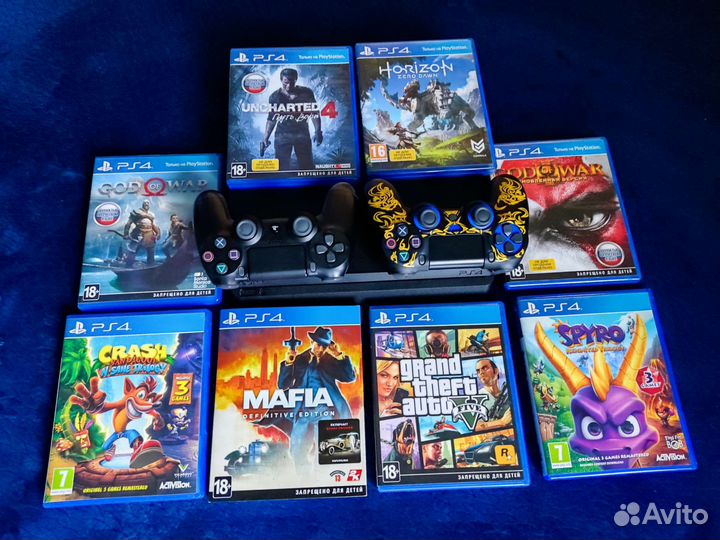 PS4 Slim 1Tb + Игры + 2 Джойстика
