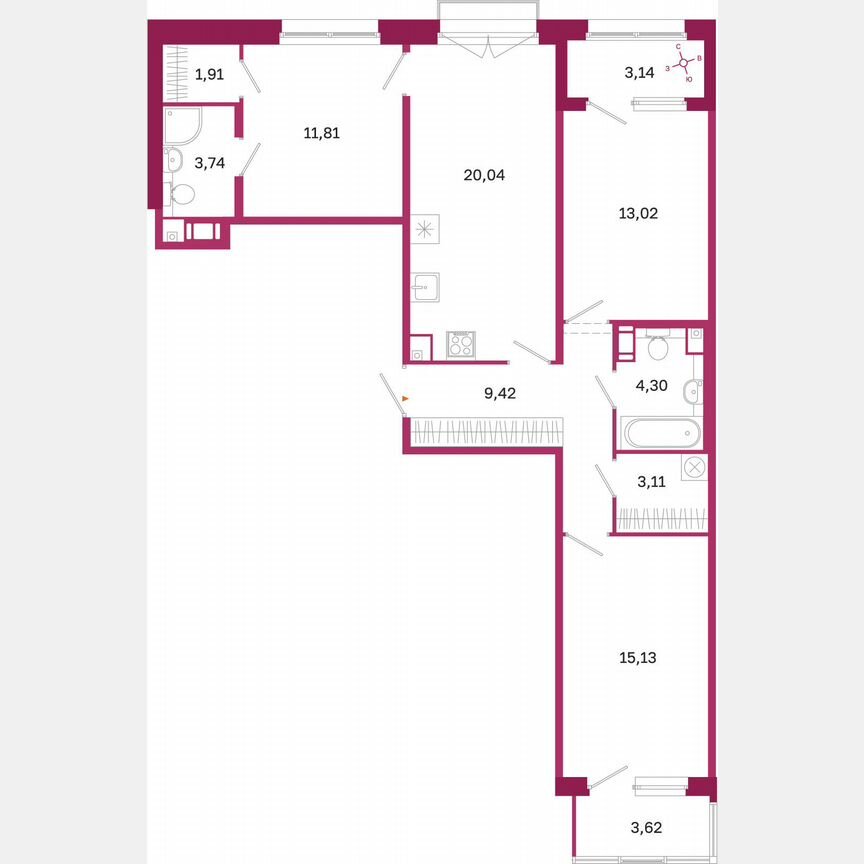 3-к. квартира, 85,1 м², 9/10 эт.