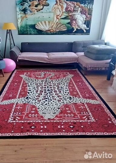 Ковер с леопардом турецкий в ретро стиле
