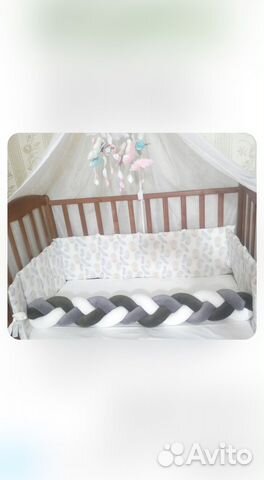 Бортик-косичка велюровая в детскую кроватку 120 см