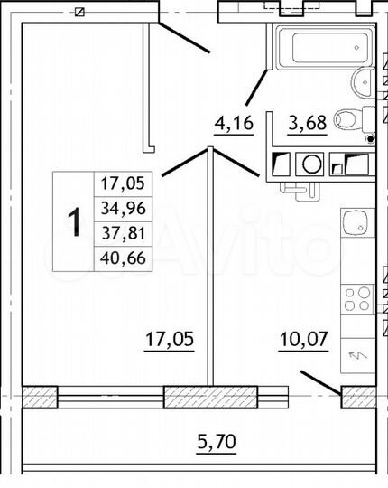 1-к. квартира, 40,7 м², 2/10 эт.