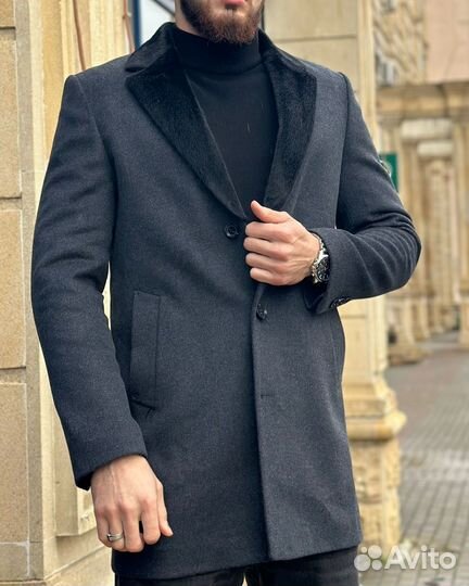 Пальто мужское новое зима осень серое
