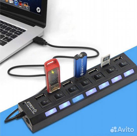 USB хаб на 7 портов с кнопкой включения новый
