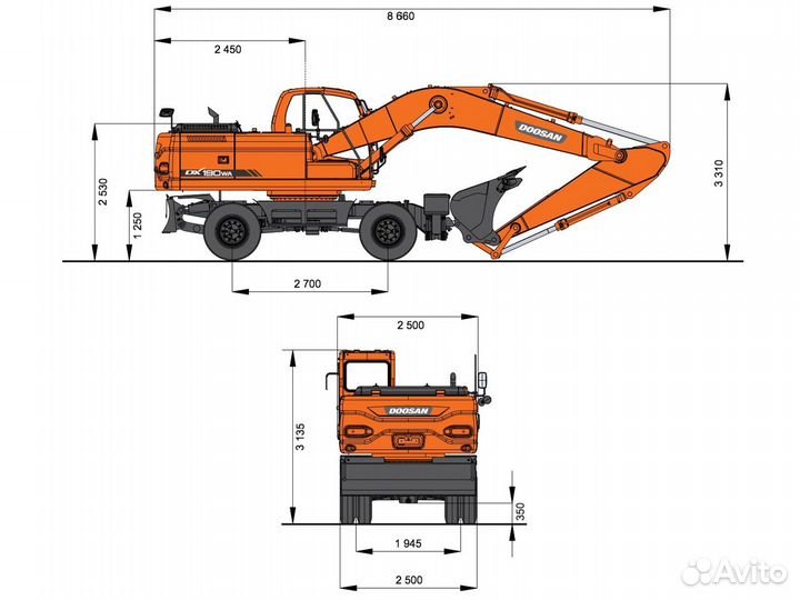 Колёсный экскаватор DOOSAN DX190WA, 2023