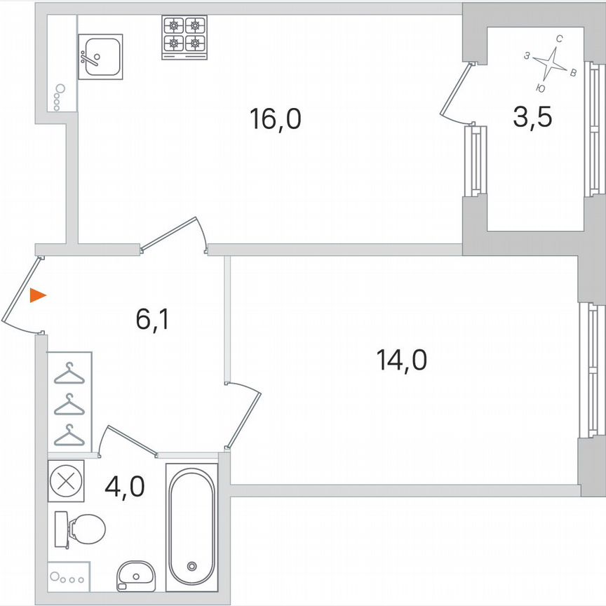 1-к. квартира, 41,9 м², 1/4 эт.