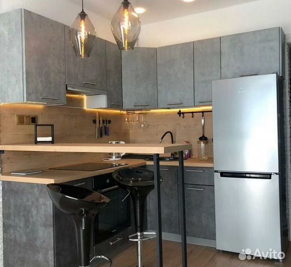 Серый кухонный гарнитур на заказ цена за всё