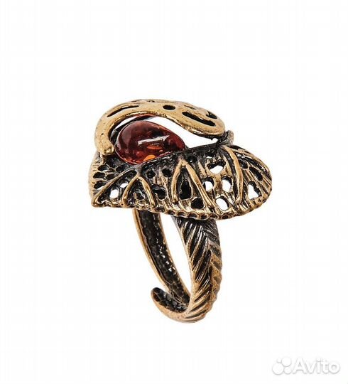 Кольцо Лист Сирени сердце (латунь, янтарь) A2161306