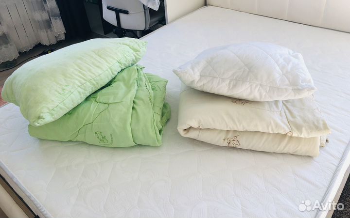 Подушка +одеяло, 2 набора бамбук +шерсть