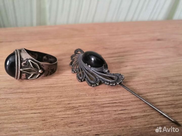 Комлект кольцо и шпилька для шляпы Мельхиор