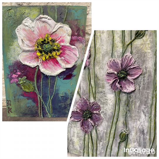 Картина «цветы барельеф 60*60