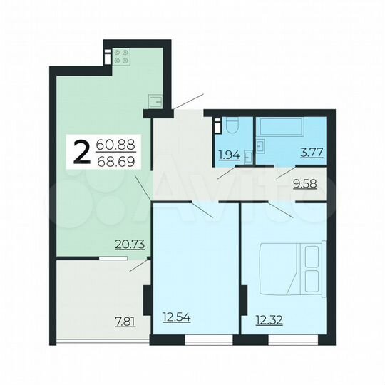 2-к. квартира, 68,6 м², 23/24 эт.