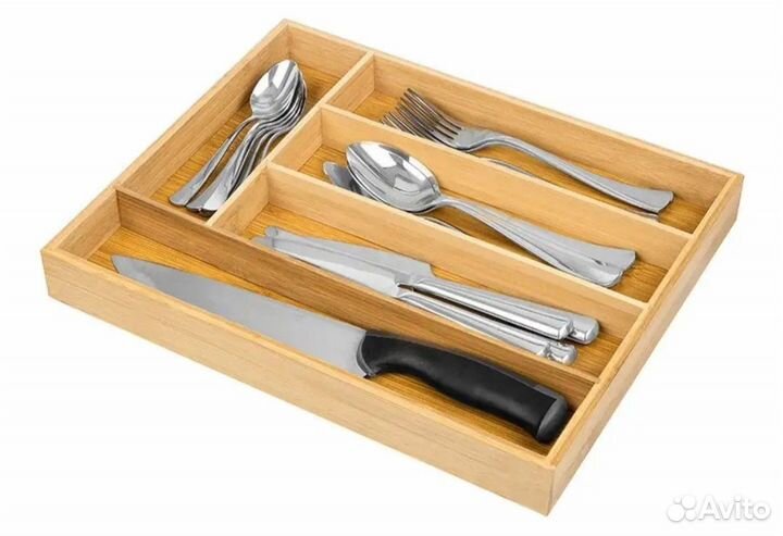 Деревянный лоток для столовых приборов новый
