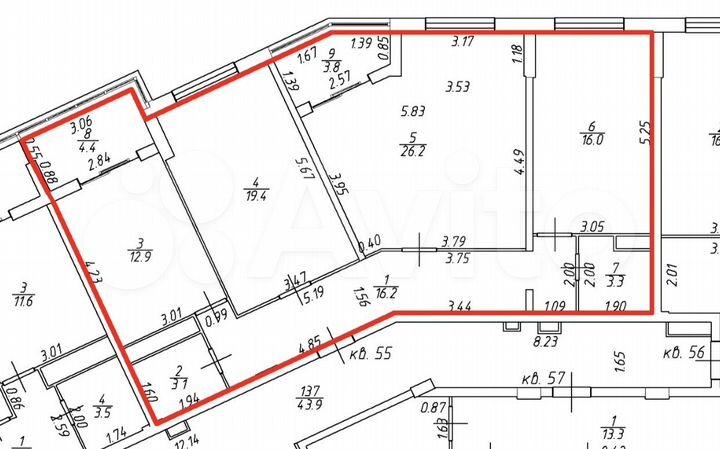 3-к. квартира, 105 м², 6/9 эт.