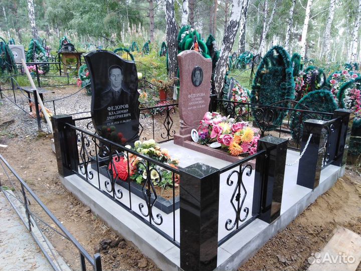 Памятники, оградки, фото на стекле, облагораживан