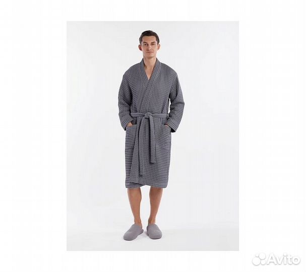 Халат вафельный мужской Home One темно-серый 48-50