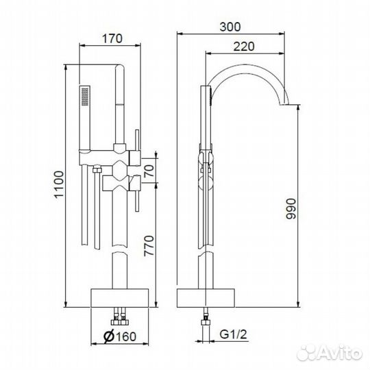 Смеситель для ванны напольный Webert Rimini