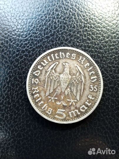 Серебряная монета 5 марок Гинденбург