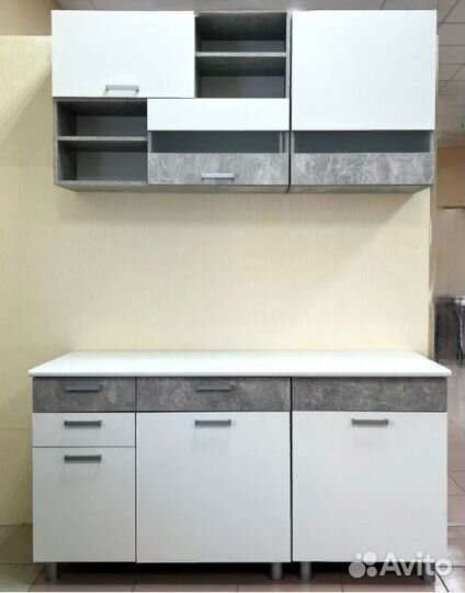 Кухня 1,6 Денвер (Ателье светлый/Белый шагрень)