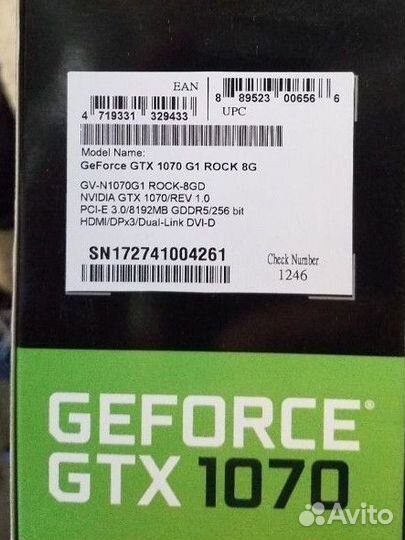 Видеокарта Gigabyte Geforce GTX-1070, 8Gb