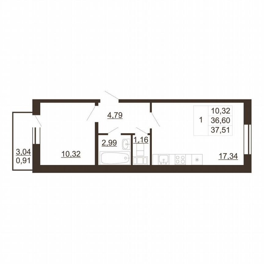 1-к. квартира, 37,5 м², 5/6 эт.