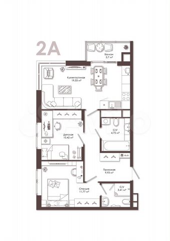 2-к. квартира, 60,9 м², 2/14 эт.