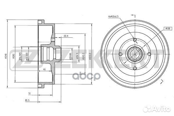 Барабан торм. зад. Audi 80 III 79- VW Passat I