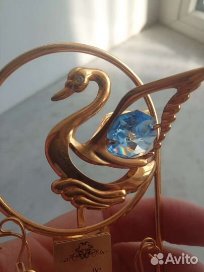 Фигурка термометр лебедь кристалл золото золотой