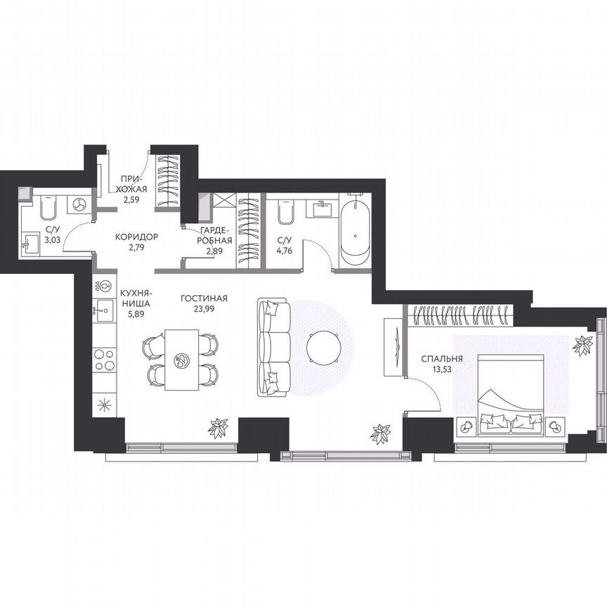 1-к. квартира, 60,1 м², 4/41 эт.