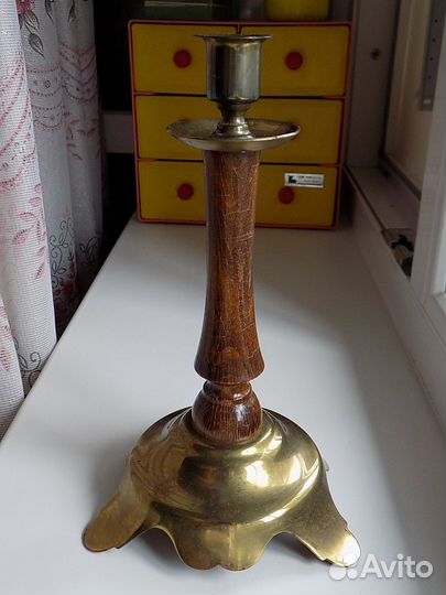 Подсвечник СССР, латунь, дерево
