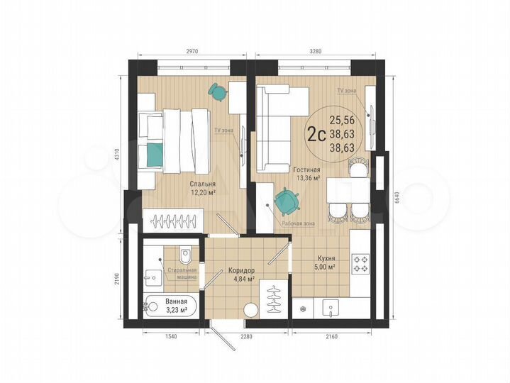 2-к. квартира, 38,6 м², 9/27 эт.