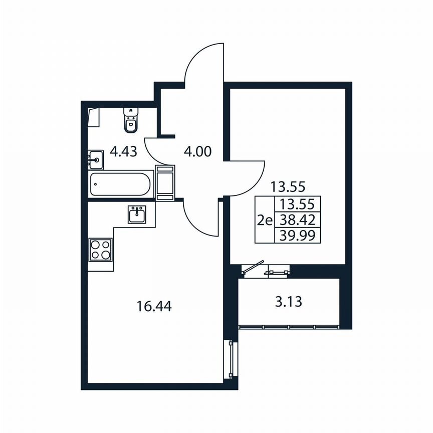 1-к. квартира, 41,6 м², 5/12 эт.
