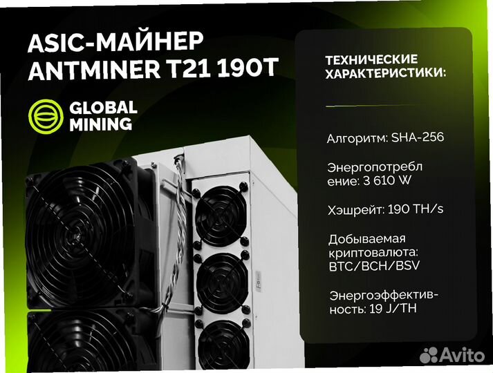 Bitmain Antminer T21 190TH/s с гтд РФ