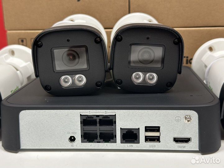 Видеонаблюдение 2 уличные камеры с микрофоном