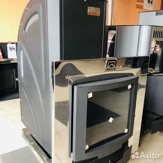 Печь дровяная для бани Каскад с панорамным стеклом