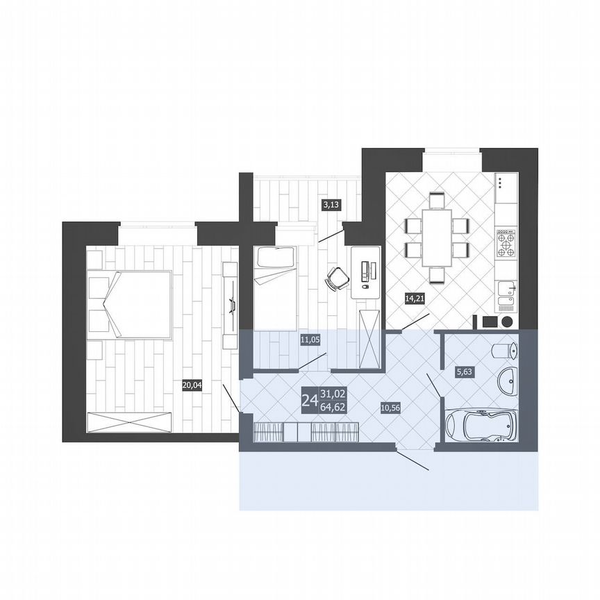 2-к. квартира, 63,1 м², 3/3 эт.