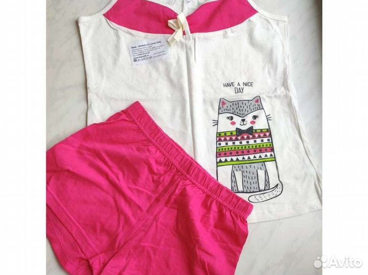 Новый летний комплект для девочки, хлопок, р.40-42