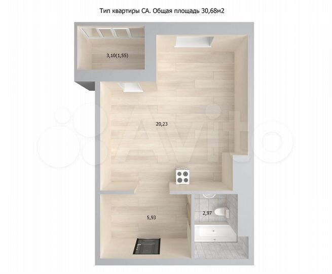 Квартира-студия, 32,9 м², 2/17 эт.