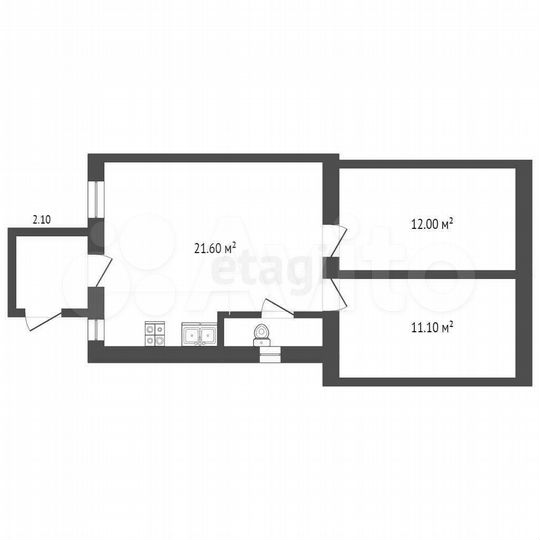 2-к. квартира, 52,3 м², 1/1 эт.